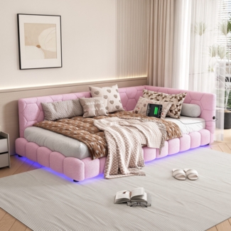 Schlafsofa mit Bettfunktion und Lattenrost, 90x200 cm, Polsterbett, Einzelbett, Jugendbett, Bezug aus Vlies