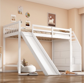 TavilaEcon Hochbett Kinderbett Jugendbett mit Rutsche und Ablageleiter, 90x200cm, weiß