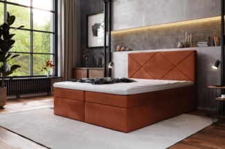 AX LIVING Boxspringbett 140x200 Bratton Amber Samt Bettkasten Topper
