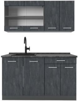 Singleküche R-Line Schwarz Beton/Anthrazit 140 cm AP Anthrazit Vicco