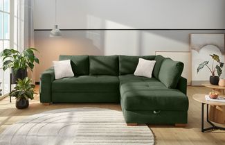 Ecksofa-Dauerschläfer Boxspring Federkern-Couch Topper Bettkasten in Cord Grün