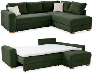 ECKSOFA-DAUERSCHLÄFER Boxspring Federkern Topper Bettkasten, seitenverkehrt montierbar 257/206/85 cm, Cord Grün