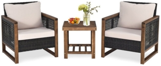 COSTWAY Balkonset, 3-tlg, 2 Personen, Rattan, 2 Sessel mit Kissen & Tisch