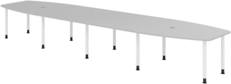 bümö Konferenztisch oval 520x130 cm großer Besprechungstisch in grau, Besprechungstisch mit Gestell in weiß, Meetingtisch für 18 Personen, XXL-Tisch für Besprechungsraum & Meeting, KT52C-5-W