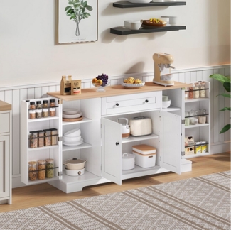 Flieks Küchenbuffet Küchenschrank mit Arbeitsplatte und verstellbaren Einlegeböden (1-St, B138/T40/H85 cm) Sideboard Kommode Mehrzweckschrank mit Schublade und Regaltüren