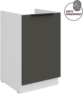 Küchen Spülenunterschrank 50 cm Küche ARIA Graphite ultra matt + Weiss matt, hochwertige Fronten mit Anti Fingerprint Beschichtung Küchenzeile Küchenblock