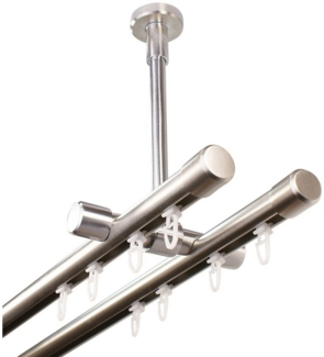 iso-design Gardinenstange Innenlauf 2-läufig Deckenmontage Farbe Edelstahl, Ø 20 mm, 2-läufig, Fixmaß, mit Bohren, Metall, Deckenabstand durch Kürzung einstellbar zwischen 7 cm und 19 cm