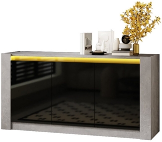 HAUSS SPOLE Sideboard Hochglanz, griffloses Design, mit verstellbaren Einlegeböden Schwarz (Wohnzimmerschrank, Aufbewahrungsschrank, Buffetschrank, 1 St, mit drei Türen und verstellbarem Regal), hochglänzende Oberfläche, leise Scharniere