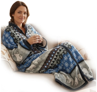 Wohndecke Ärmeldecke CozyBear - tragbare Flanell Sofadecke mit Ärmeln, NYVI, Kuscheldecke mit Ärmeln - TV-Blanket zum Anziehen - Weihnachtsdesign