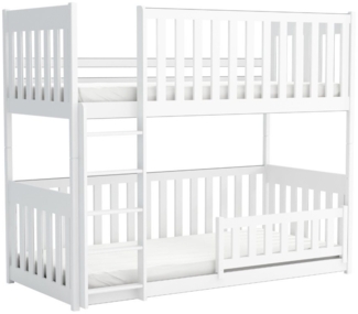 Deine Möbel 24 Etagenbett CORA Kinderbett für 2 Kinder, Größe: 90x200 cm (Lackiert mit kindersicheren, ökologischen Farben, aus massivem Kiefernholz, 1-St, Abnehmbarer Rausfallschutz unten, universell montierbare Leiter), in Weiß, Cashmere, Grau, Hochb...