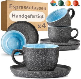 Cosumy Cappuccinotasse Espressotassen mit Untertassen 4er Set - 90 ml Keramik Blau, 8-tlg, Keramik, Warm