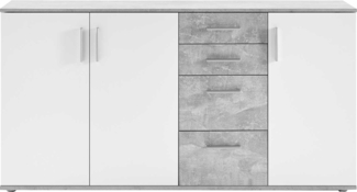Kommode Benny / Bobby , Holzwerkstoff , Grau, Weiß , 160 x 82 x 35 cm