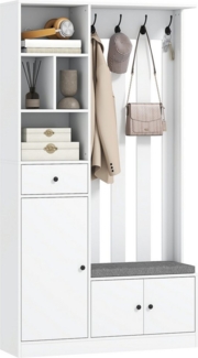 HOMCOM Garderobenständer mit Kleiderständer, Schuhbank, 4 Haken, offene Ablageflächen, (Kleiderständer, 1 St, Standgarderobe), für Wohnzimmer, Schlafzimmer, Weiß
