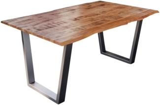 Esstisch Baumkante Massiv Mango naturfarben 160 x 85 silber V-Gestell DORA 70623645