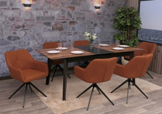 6er-Set Esszimmerstuhl HWC-O47, Küchenstuhl Armlehne, drehbar Auto-Return, Stoff/Textil (270g/m²) ~ terrakotta