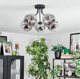 hofstein Deckenleuchte 5-flammige Deckenlampe aus Metall/Glas in Schwarz/Chrom/Rauch/Klar, Leuchte im Retro/Vintage-Design (Schirme Ø 15 cm), E14, Esszimmer