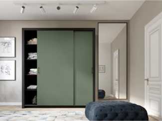 Beautysofa Kleiderschrank Außergewöhnliche moderne stilvolle Garderobe mit Schiebetür FRAMA II (Geräuchertes Grün/Tiefe Sahara/Toffee) B:185/255H:206/T:60CM