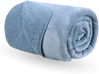 Kuscheldecke XXL 150x200cm ( Blau ) Flauschige Wendedecke, Flanell Sherpa-Fleece, Dicke Sofadecke - ÖKO-TEX - Couchdecke Tagesdecke - 450g/m²