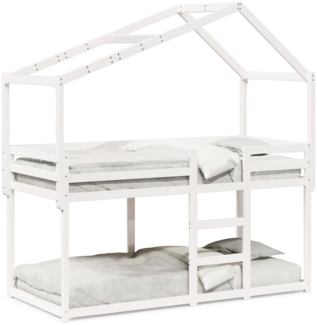 vidaXL Etagenbett mit Dach Weiß 90x190 cm Massivholz Kiefer 3282048