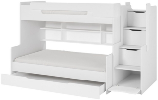 Deine Möbel 24 Funktionsbett HANNA Etagenbett Hochbett 90x200 120x200 Weiß Grau (Jugendbett Bett für Jugendliche, 2 tlg), Treppe