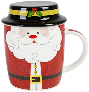 Weihnachtsbecher mit Deckel aus Porzellan 330ml Kaffeebecher Tasse Becher mit Henkel Weihnachtsmotiv Mikrowellen- & Spülmaschinengeeignet