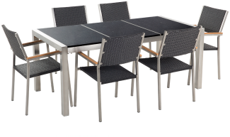 Essgruppe für 6 Personen GROSSETO Stein Granit Optik 180x90x76 cm Schwarz