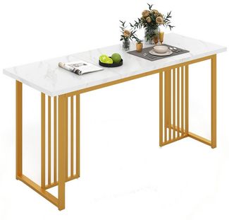 COSTWAY Esstisch, mit Marmoroptik & Metallbeinen für 6-8 Personen 160x60cm