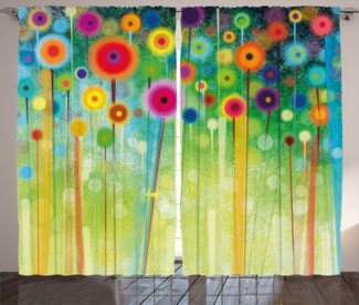 Abakuhaus Gardine Schlafzimmer Kräuselband Vorhang mit Schlaufen und Haken, Blumen Abstrakte Kunst Löwenzahn