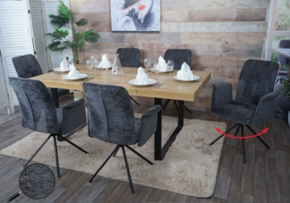 6er-Set Esszimmerstuhl HWC-N99, drehbar Armlehne Auto-Return, Stoff/Textil Chenille (340g/m²) Öko-Tex ~ dunkelgrau