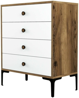 Dmora Kommode Molly, Mehrzweckkommode, Schlafzimmerkommode, Schrank mit Schubladen, 76x40h91 cm, Walnuss und Weiß