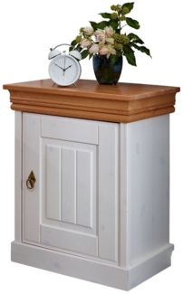 Lomadox Nachttisch SAVONA-69, in Kiefer massiv weiß gewachst mit honigfarben, 1 Tür, 51 cm breit