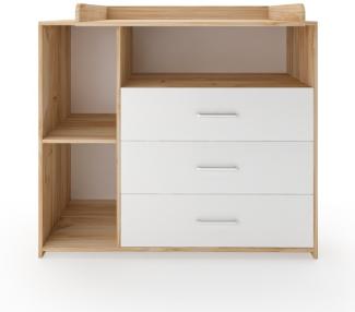 Infantastic® Wickelkommode - Mit Wickelauflage, 3 Schubladen, 3 Fächer, viel Stauraum, 113x53x101,6 cm, in MDF, Sonoma-Weiß - Baby Kommode, Wickelregal, Wickeltisch, Wickelschrank mit Wickelaufsatz