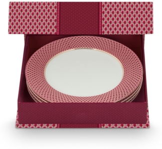 PiP Studio Speiseteller Flower Festival Scallop Speiseteller dark pink 26,5cm Set4, Set/4 Plates Flower Festival Scallop Dark Pink 26.5cm