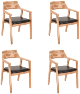 SAM Esszimmerstuhl massive Akazie natur Sitz Echtleder schwarz ANGEL (4er-Set)