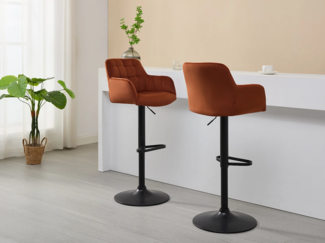 Vente-unique - Barhocker 2er-Set - Samt & schwarzes Metall - Höhenverstellbar - Terracotta - PEGA von Pascal MORABITO