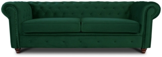 Sofa Chesterfield Asti 3-Sitzer, Couchgarnitur 3-er, Sofagarnitur, Couch mit Holzfüße, Polstersofa - Glamour Design, Velours (Dunkelgrün (Velvet 78))