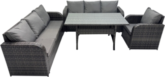 Fimous 7 Sitzer Dunkelgrau Polyrattan Gartenmöbel-Set Liegestuhl Lounge Sofa 3 Sitzer Sofa Set Outdoor Rechteckiger Esstisch