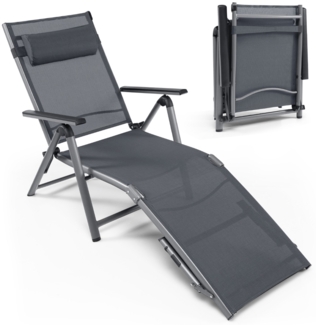 Terrassenliegestuhl Outdoor-Terrassenstuhl Klappliege mit 8 verstellbaren Rücken Schwarz