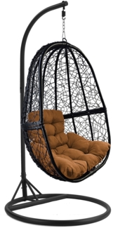 Luxus Hängesessel FUN XL Gestell Schwarz mit Korb Schwarz und Kissen Braun