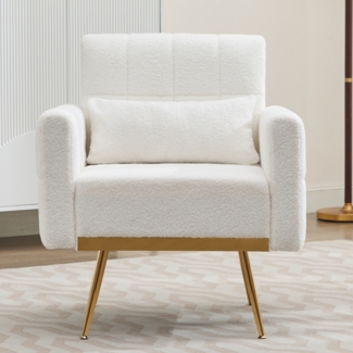 Loungesessel, Bequemer Sessel aus Teddysamt mit Lendenkissen, ergonomischem Design und verstellbaren Füßpolstern