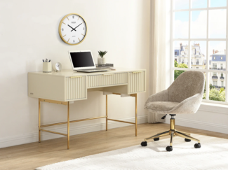 Vente-unique - Schreibtisch mit Stauraum - Beige & Gold - VITESDA von Pascal Morabito