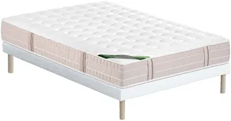 Vente-unique - VIREVO Set aus Matratze und Bettgestell Stoff Weiß - B 160 cm x H 31 cm x L 200 cm