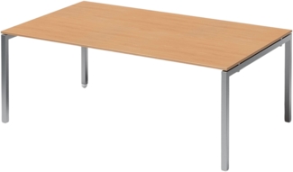 Bisley Cito Konferenztisch 200x120 cm, Tischplatte in Buche, U-Gestell in Silber - Besprechungstisch & Meetingtisch, großer Chef Schreibtisch XXL-Tisch Konferenzraum Chefbüro, DUF2012-BC-355