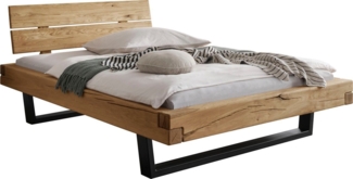Home affaire Massivholzbett Ultima, aus Holz in Balken-Optik mit Metallkufe
