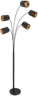 Stehleuchte, Dekorstanzungen, Textil, schwarz gold, 5x E14