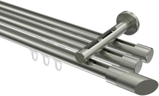 Innenlauf-Gardinenstangen-Set Siteno Verano 480 cm (geteilt in 3x160 cm), 3-läufig, 20 mm Ø Edelstahl-Optik