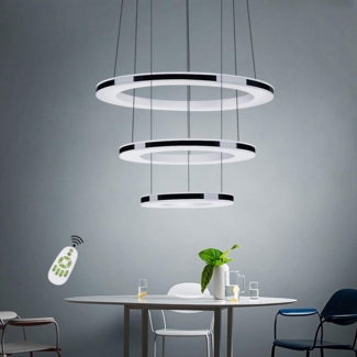 ZMH LED Pendelleuchte Wohnzimmer hängelampe esstisch Deckenleuchte 46W Led 3-Ring led dimmbar Fernbedienung Hängeleuchte Schlafzimmer Deckenleuchte Höhenverstehbar Kronleuchter