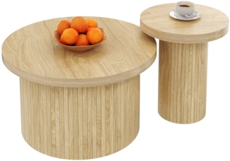 Couchtisch, doppelter runder Tisch, Beistelltisch mit Naturholzlatten. Multifunktionaler Wohnzimmertisch