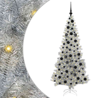 vidaXL Weihnachtsbaum mit 300 LEDs mit Ständer Silber 180 cm Haustier 3396675
