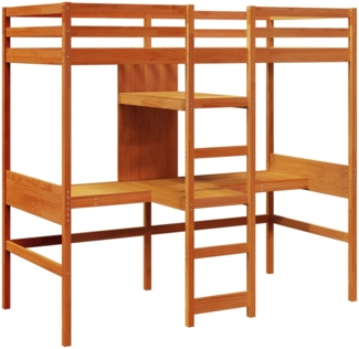 vidaXL Hochbett mit Schreibtisch & Ablagen Braun 90x200 cm Kiefernholz 3308543